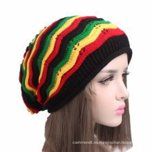 Gorrita tejida colorida del sombrero de las rayas de Slouchy del arco iris de lujo para hombre unisex de los hombres (HW130)